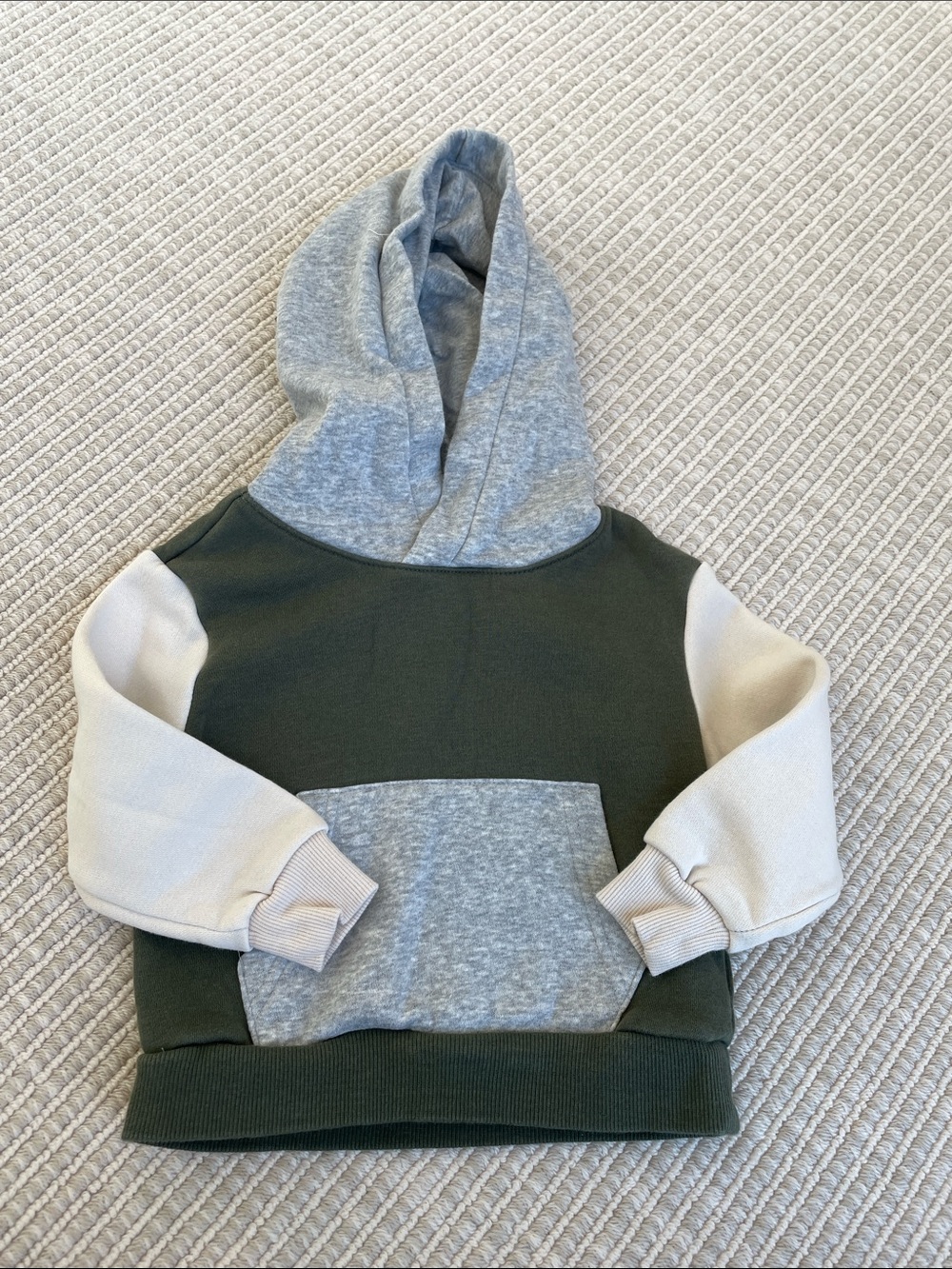 H&M Kids Colorblock Hoodie - Olive Green, Light Gray & Cream